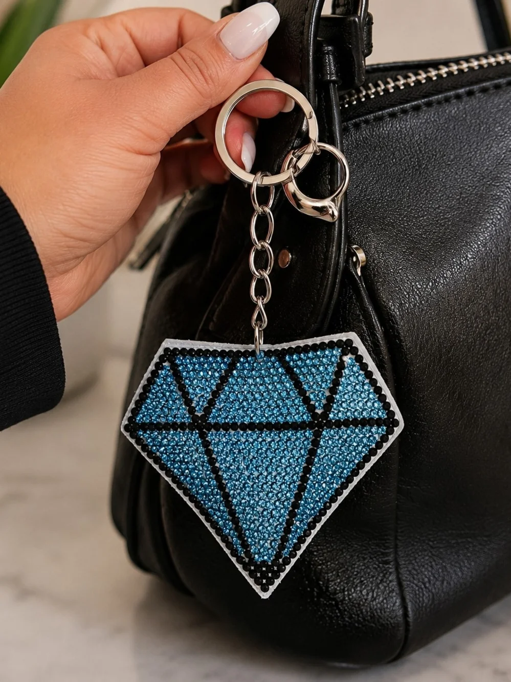 Oversized Blue Rhinestone Diamond Keychain Bag Charm
